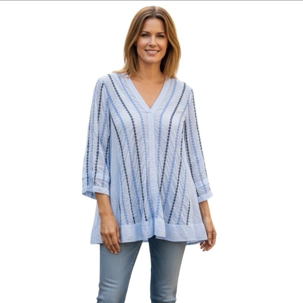 J. Jill Lightweight V Neck Embroidered Tunic Top Size L